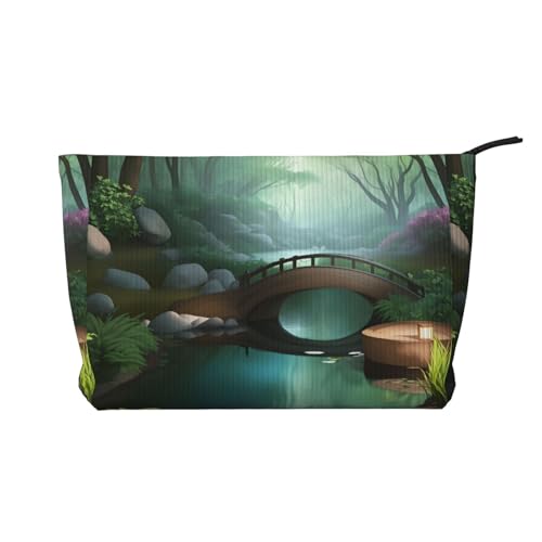 Little Bridge in The East Make-up-Tasche aus Kord, multifunktionaler Organizer, 22 x 7 x 17 cm, für Reisen, Camping, Urlaub, Fitness, Schwarz , Einheitsgröße von MYGANN