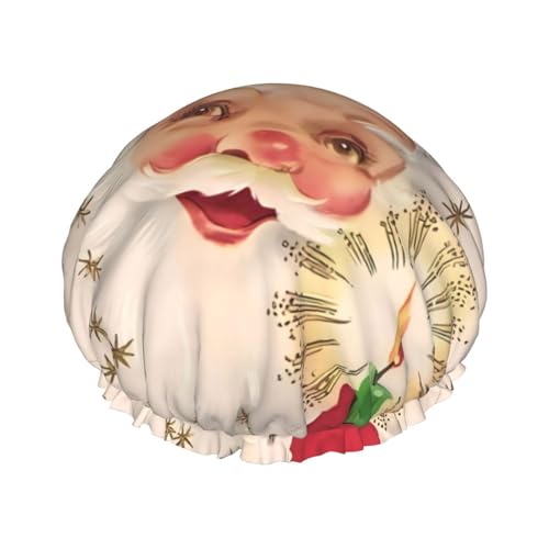 Merry Christmas Wishes wiederverwendbare doppelschichtige wasserdichte Duschhaube mit elastischer Schnur für Hausreinigung Gesichtspflege Dusche von MYGANN