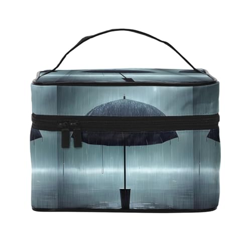 Schwarzer Regenschirm im Regen, großes Fassungsvermögen, tragbar, wasserdicht, Kosmetiktasche, 23 x 17 x 16 cm, für Reisen, Outdoor-Sport, Hochzeitsbegleiter, Geschenk, Schwarz , Einheitsgröße von MYGANN