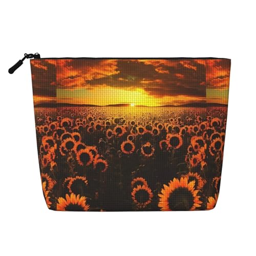 Sunflower Field Sunset Sea of Flowers Waterproof Large Capacity with Zipper Travel Business Trip Home Multifunctional Makeup Bag Storage Bag Coin Purse, Schwarz , Einheitsgröße von MYGANN