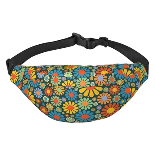 Universeller verstellbarer Gürtel für Damen und Herren mit Blumenmuster, Wandern, Reisen, Laufen, groß, wasserdicht, Crossbody-Tasche, Hüfttasche, Schwarz , Einheitsgröße von MYGANN