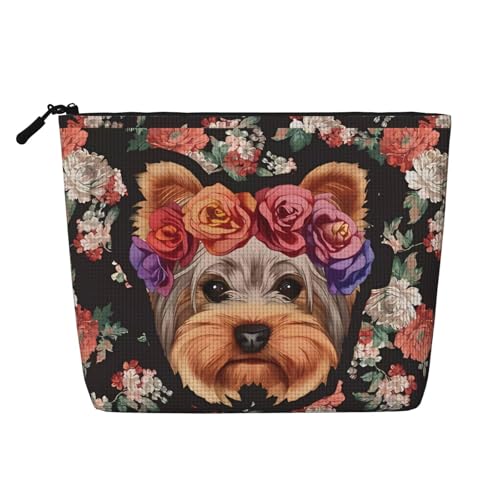 Yorkie Dog Floral Waterproof Large Capacity with Zipper Travel Business Trip Home Multifunctional Makeup Bag Storage Bag Coin Purse, Schwarz , Einheitsgröße von MYGANN
