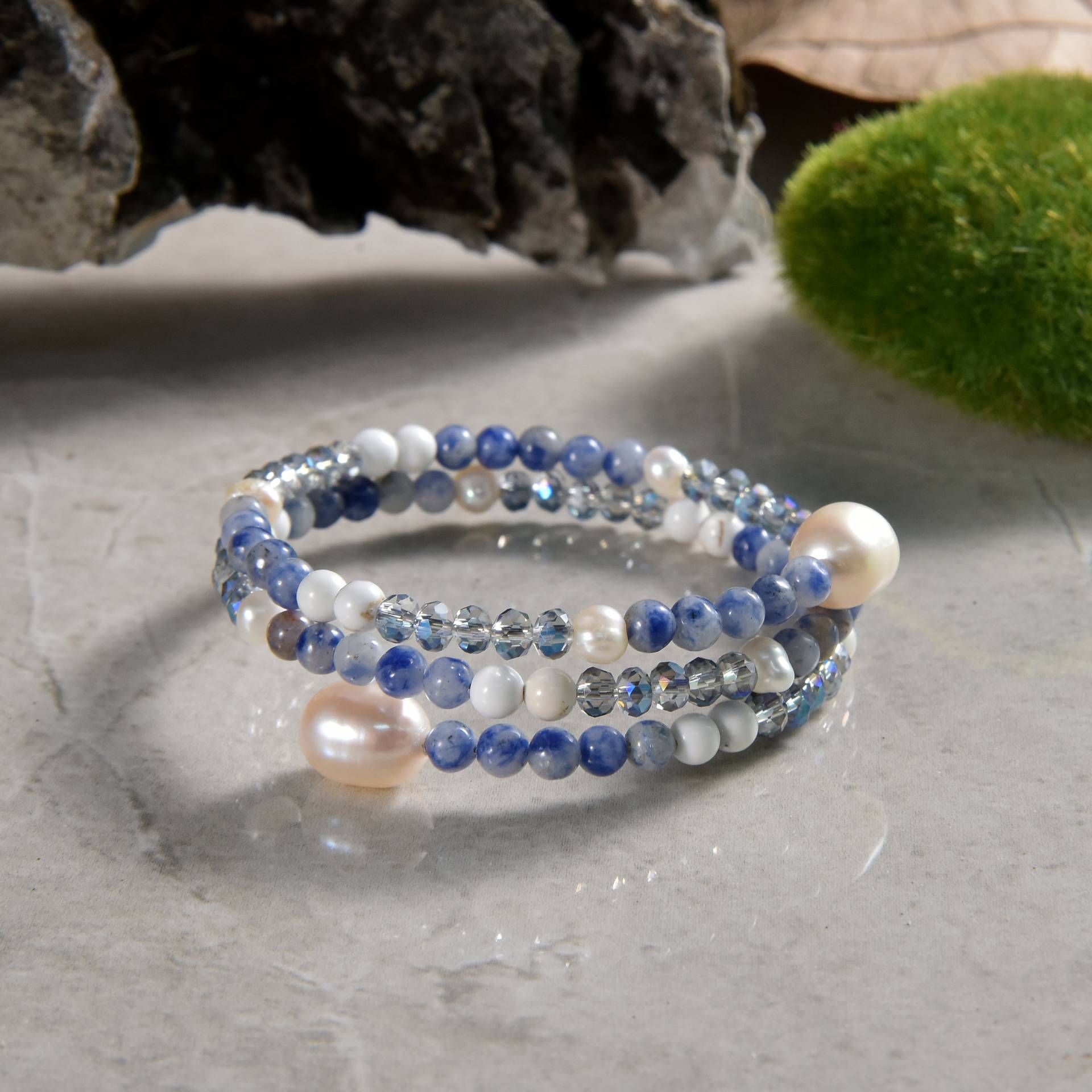 3-Fach Wickel-Armband Aus Memory Wire Multi-stein. Super Schickes Mix-stein-Armband Mit Gezüchteter Süßwasserperlkappe An Jedem Ende von MYGEMSROCK