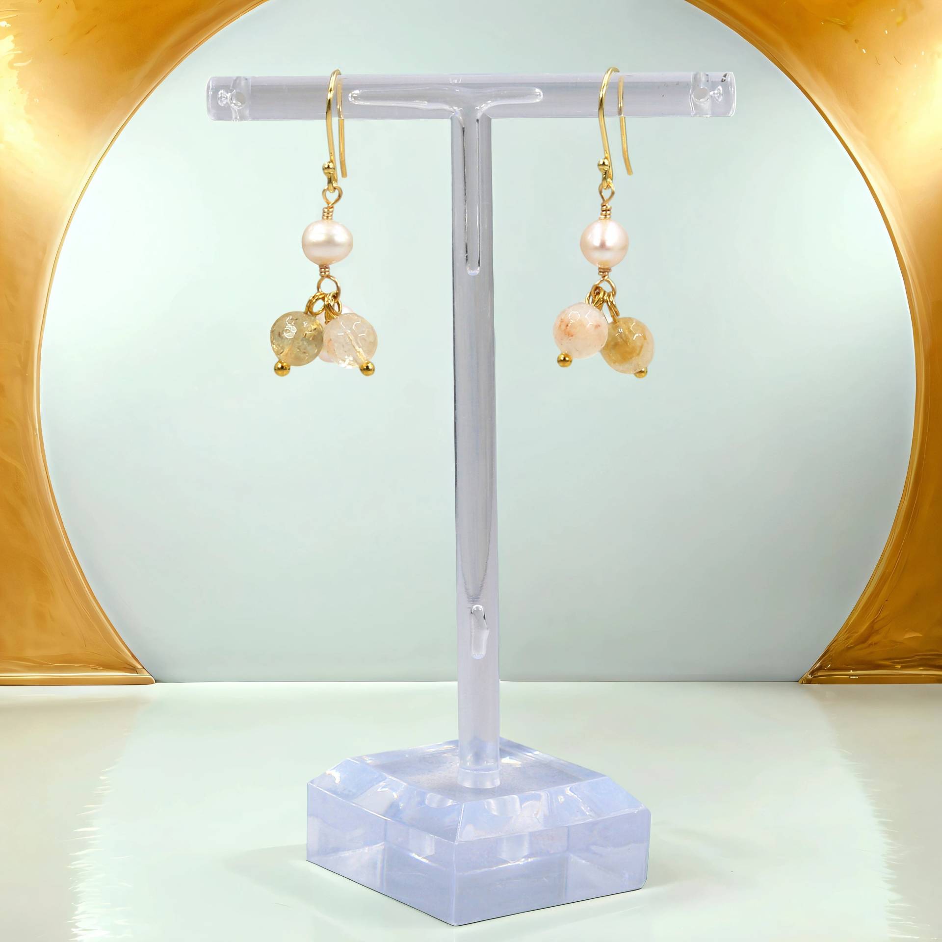 Citrin Und Süsswasserperle Cluster Ohrringe. Sterling Silber Ohrringe Draht.facettierte Süßwasser von MYGEMSROCK