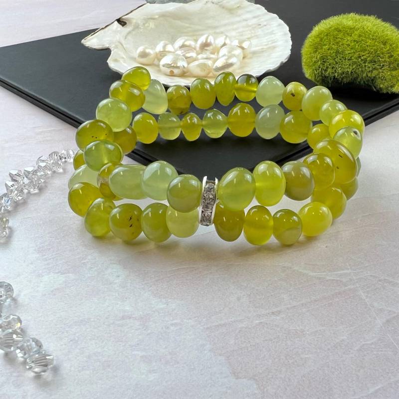Mgr Echte Lemon Jade Doppelstrang Statement Armband. Power Perlen Stein Stretch von MYGEMSROCK