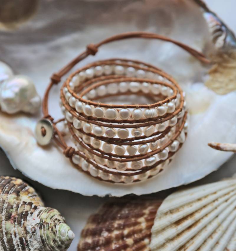 Mgr Echtleder Und Zuchtperlen Super Wrap Armband. Perlen Langes Armband Für Frauen. Geschenk Zum Valentinstag von MYGEMSROCK
