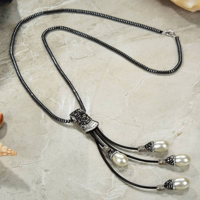 Mgr Hämatit Halskette Mit Druzy Perle Anhänger. Halskette. Perlen-Anhänger-Halskette. Perlen Schwarz Weiß von MYGEMSROCK