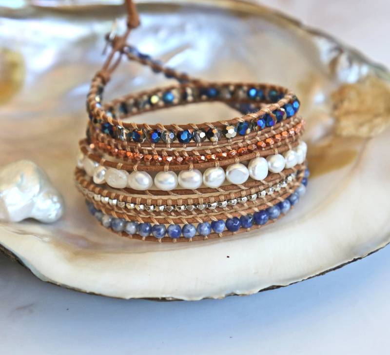 Multi-stein Wickelarmband. Perlenwickelarmband. Leder Mixed-stein-Schicht Armband. Boho Armband.sodalith von MYGEMSROCK