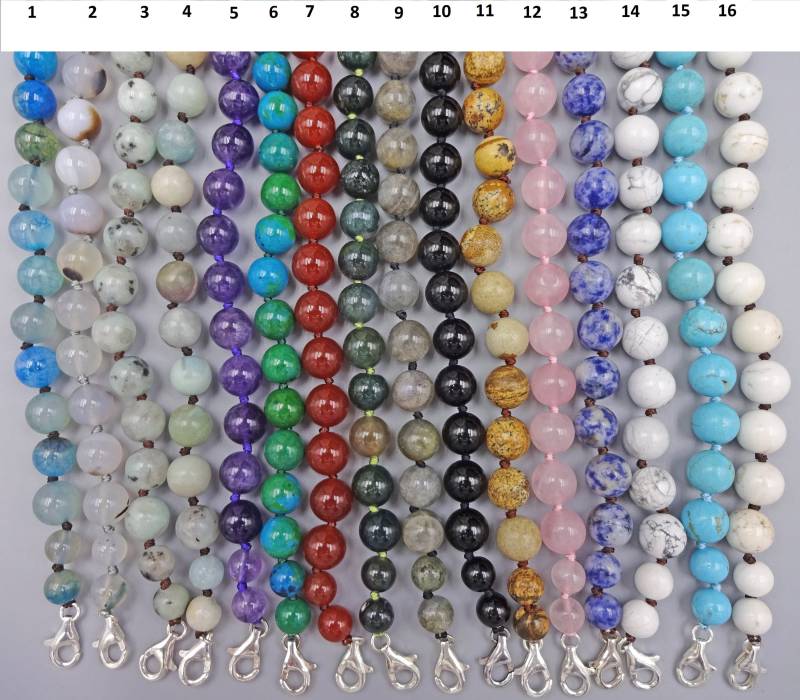 Perlen Hand Geknüpfte 10 Mm Echte Stein-Halskette Mit Einem Großen Sterling Silber Karabinerverschluss. Edelstein Kurze Halskette von MYGEMSROCK