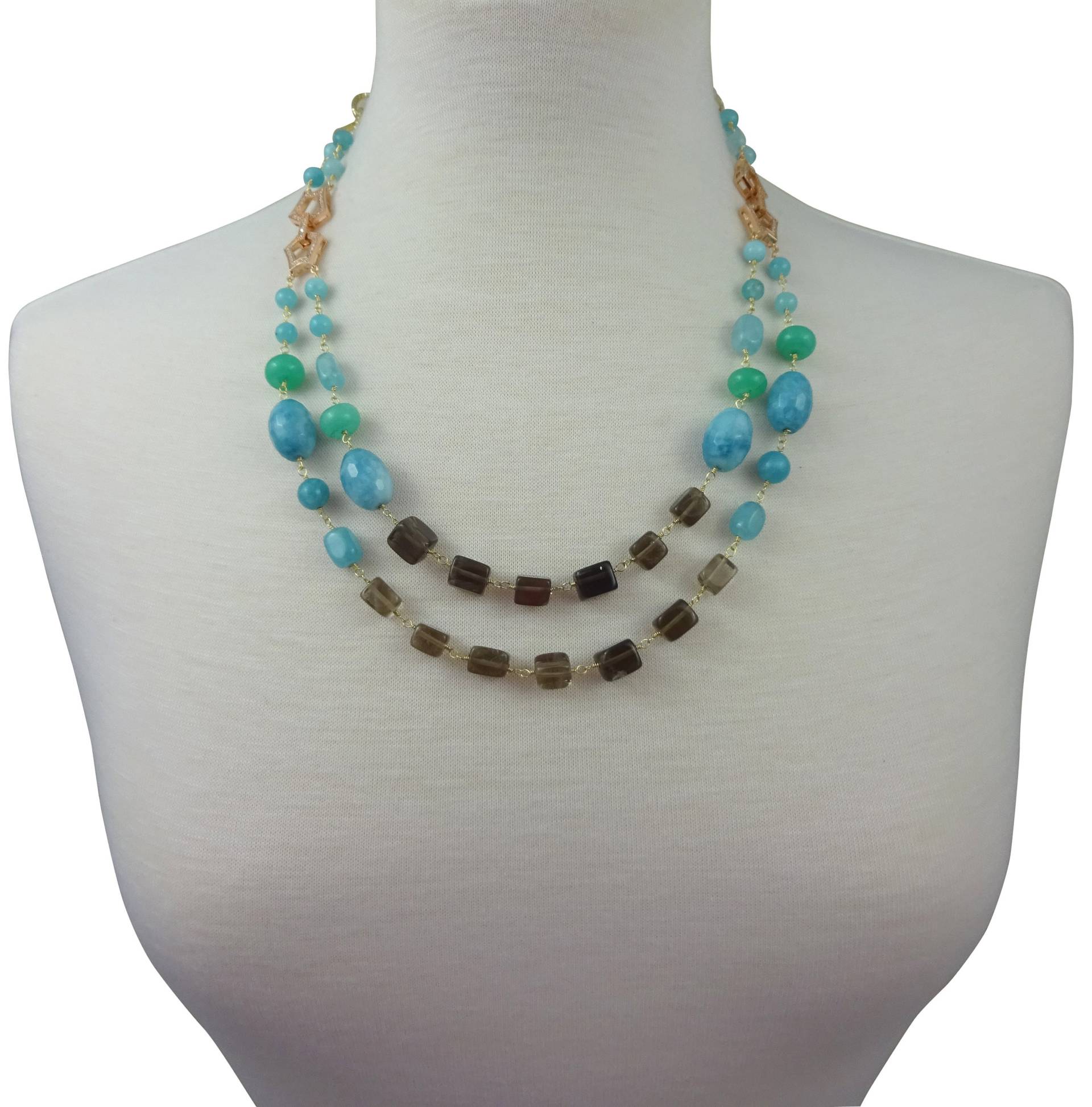 Rauchquarz Und Blauquarz Layered Halskette. Erdigen Ton Multi Strang Edelstein Statement von MYGEMSROCK