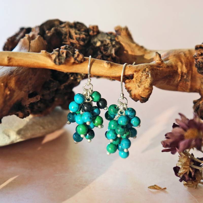 Stein Achat Cluster Ohrringe. Blaue Statement Edelstein Boho Hypoallergene von MYGEMSROCK