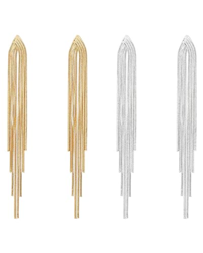 MYGLOAR 2 Paar Ohrringe Gold River Silber baumelnde hypoallergene Edelstahl-Ohrstecker lange baumelnde Quasten Persönlichkeit Ohrringe Damen Geschenk Mädchen baumelnde Ohrringe Frauen von MYGLOAR