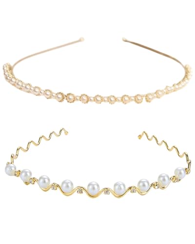 MYGLOAR 2er-Pack Haarschmuck für Mädchen, Haarschmuck für Bräute, goldenes Diadem mit funkelndem Kristall-Stirnband, Hochzeitsblumen für Damen, Sonnenblumenperlen, Wellenperlen (2 Stück) von MYGLOAR