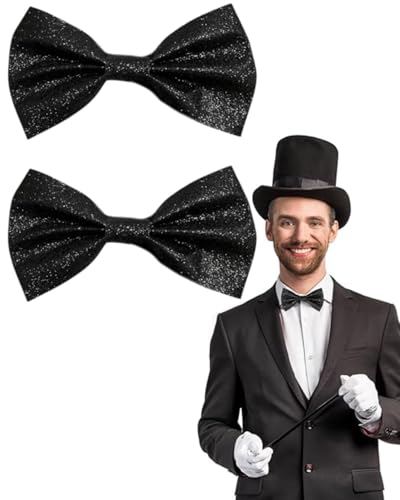 MYGLOAR 2er Pack Herren Fliegen Glitzer Fliegen Glitzer Vorgebundene Fliegen Fliegen mit Pailletten Pailletten Fliegen für Damen und Herren für Junggesellenabschied Karneval Weihnachten (Schwarz) von MYGLOAR