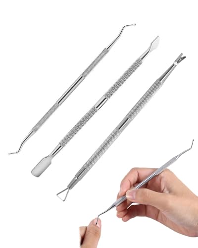 MYGLOAR 3 Stück zu, professionelles Peeling, Edelstahl-Peeling, Nagelhautstab und -gabel, Nagelhautschieber und Nagellackschaber, 2-seitiger Gel-Nagellackentferner aus Metall von MYGLOAR