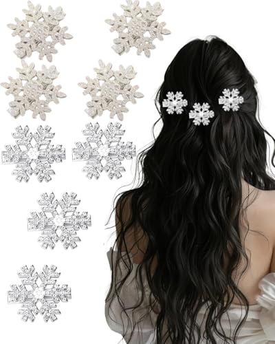 MYGLOAR 8 Stück Schneeflocken-Haarschmuck, Weihnachtsbaum-Haarnadeln, Weihnachts-Schneeflocken-Haarnadeln mit Strasssteinen, Weihnachtskopfschmuck, Weihnachts-Haarschmuck, geeignet für Frauen von MYGLOAR