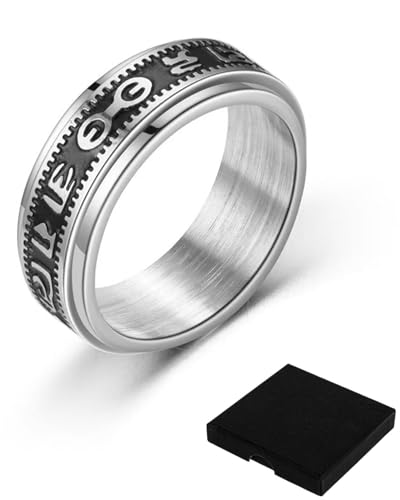 MYGLOAR Edelstahl Fidget Spinner Ring, Edelstahl Spinning Ring, Passend für Damen Fidget Spinner, Wedding Engagement Schwarzer Ring, Cooler Schwarzer Ring, Passend für Männer von MYGLOAR