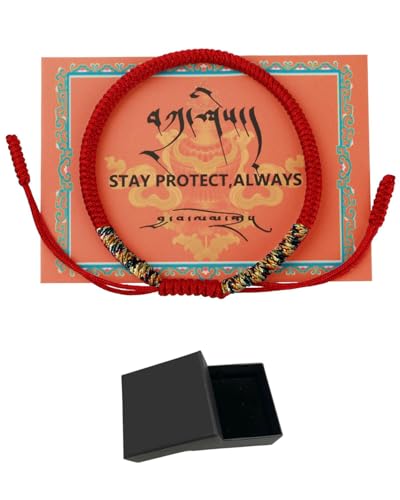 MYGLOAR Rotes Armband, Kabbalah rotes Stoffarmband, Babyschutz, Kinder, Männer, Frauen, handgemachtes rotes tibetisches Glücksarmband, buddhistisches Glücksarmband, gewebtes Armband (rot 001) von MYGLOAR