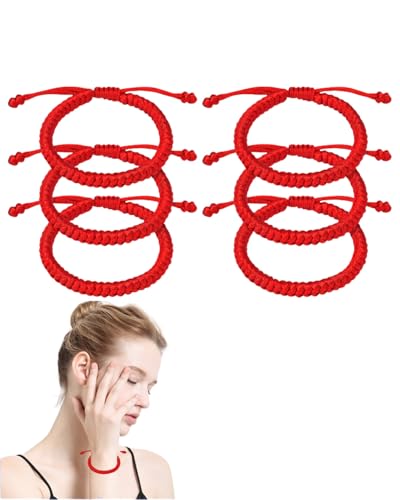 MYGLOAR Set aus 6 geflochtenen Kabbalah-Armbändern, Glücksarmbänder für Frauen, Männer und Kinder – rotes Armband als Freundschafts- und Glücksbringer, tibetisches Armband rot mit Spitzenseil-Design von MYGLOAR