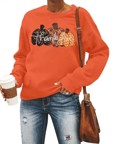 MYHALF Pumpkin Season Sweatshirt Herbst Shirt: Damen Atumn Crewneck Tops Thanksgiving Halloween Bestickter Pullover Outfits, Braun, S von MYHALF