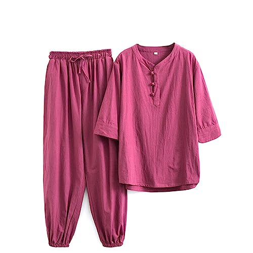 MYIESAXL Chinesische Kung Fu Uniform Baumwolle Leinen Kampfkunst Kleidung Kurzarm Hosen Zen Meditation Uniform Tai Chi Kleidung, Tang Anzug Hanfu von MYIESAXL