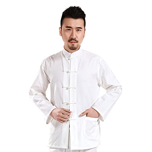 MYIESAXL Kung Fu Jacke Kleidung, Tang Anzug Männer Hanfu, Baumwolle Leinen Taichi Uniform Kampfsport Anzug Qi Gong Tücher Hemd Langarm Mantel Hemd von MYIESAXL