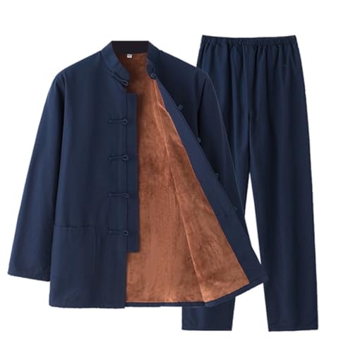 MYIESAXL Winter Warm Plüsch Kung Fu Kampfsport Anzug Jacke Hose – Herren Tang Anzug Hanfu, Baumwolle Tai Chi Kleidung Langarm, Zen Meditation Uniform von MYIESAXL