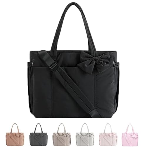 MYIHUIHUI Crush Bow Tragetasche for Damen, leicht, bauschig, gesteppt, Handtasche, Schultertasche mit Fächern for die tägliche Arbeit und Reisen(#01) von MYIHUIHUI