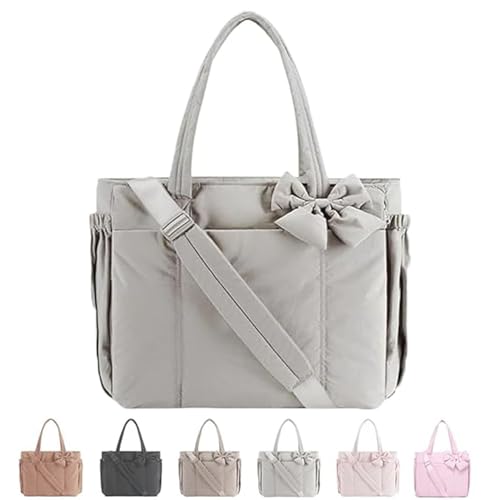 MYIHUIHUI Crush Bow Tragetasche for Damen, leicht, bauschig, gesteppt, Handtasche, Schultertasche mit Fächern for die tägliche Arbeit und Reisen(#03) von MYIHUIHUI