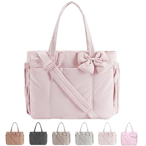 MYIHUIHUI Crush Bow Tragetasche for Damen, leicht, bauschig, gesteppt, Handtasche, Schultertasche mit Fächern for die tägliche Arbeit und Reisen(#04) von MYIHUIHUI