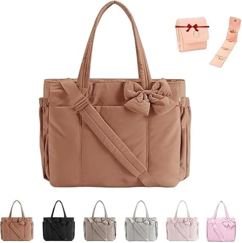 MYIHUIHUI Crush Bow Tragetasche for Damen, leicht, bauschig, gesteppt, Handtasche, Schultertasche mit Fächern for die tägliche Arbeit und Reisen(#06) von MYIHUIHUI