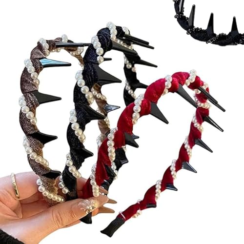 Retro High Skull Perlen Stirnband Vintage High Cranium Künstliche Perlen Haarband Hochzeit Party Haare Hoop Band Kopfbedeckung(3pcs-a) von MYIHUIHUI