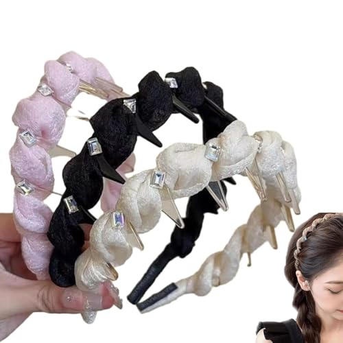 Retro High Skull Perlen Stirnband Wendbar Retro Zahn High Skull Stirnband Kristall Perle Breite High Cranium Stirnbänder(3pcs-c) von MYIHUIHUI