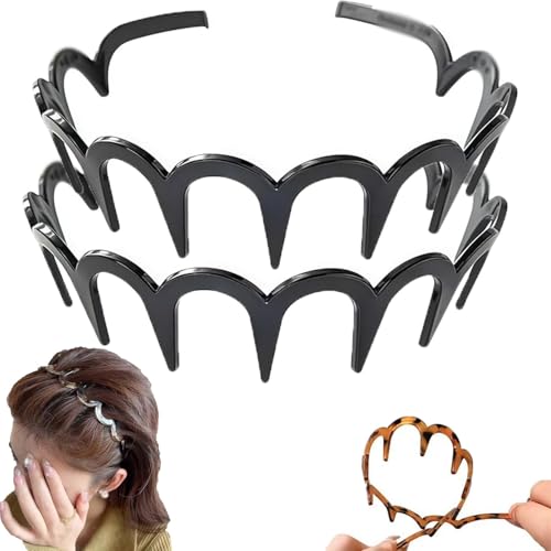 U-förmige modische Zahn-Haarkamm-Stirnbänder mit hohem Schädelkopf for Damen, wendbar, for Haare, Zubehör(2pcs-a) von MYIHUIHUI