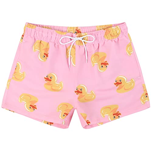 MYJAJAYI Herren Badeshorts, schnell trocknend, kurze Badehose, lustige Badeanzüge, 7,6 cm, Rosa Ente, M von MYJAJAYI