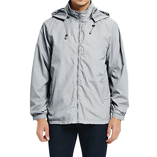 Windbreaker Herren Regenjacke mit Kapuze, leicht, wasserdicht, grau, X-Large von MYJAJAYI