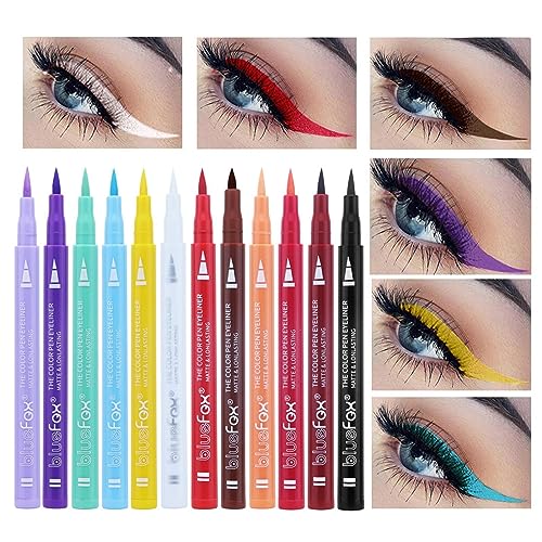 Flüssiger Eyeliner Buntes Set | Regenbogenmatte, schnell trocknenNeon-Eyeliner,Wischfester, langlebiger Regenbogen-Eyeliner, pigmentierte Eyeliner in 12 Farben für das Augen-Make-up von Kot- von MYJIO