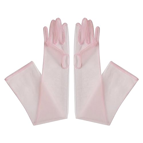 MYJIO Hochzeitshandschuhe für die Braut,1 Paar ellenbogenlange transparente Tüllhandschuhe für Halloween-Kostümparty | Elegante und bequeme ellenbogenlange Brauthandschuhe für Halloween-Kostü von MYJIO