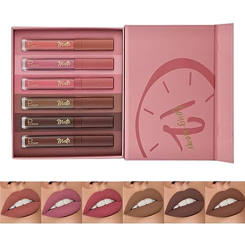 Matte Lippenglasur - Wasserdichtes 6-teiliges Matte-Lippenstift-Set für Damen,Smooth Lip Makeup Tool Geschenke für Geburtstage, Weihnachten, Halloween, Thanksgiving Kot- von MYJIO