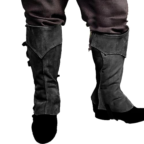 Piratenstiefel Überzieher - Kunstleder Steampunk Stiefel - Herren Renaissance Stiefel Tops Kostü Mittelalter über dem Schuh Schwarz Kostü Stiefel Zubehör für Männer und Frauen Wke-uk von MYJIO