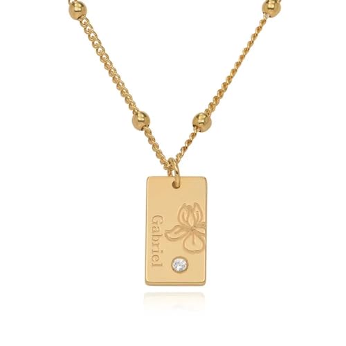 MYKA Blüten-Gliederkette mit Geburtsblume und Diamant/Geburtsstein - Glieder-Kette oder Bubble-Kette (mit Diamant, 750er Gold-Vermeil, Bubble-Kette) von MYKA