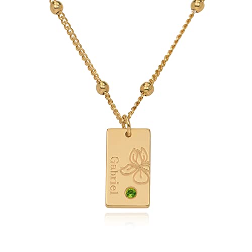 MYKA Blüten-Gliederkette mit Geburtsblume und Diamant/Geburtsstein - Glieder-Kette oder Bubble-Kette (mit Geburtsstein, 750er vergoldetes Silber, Bubble-Kette) von MYKA