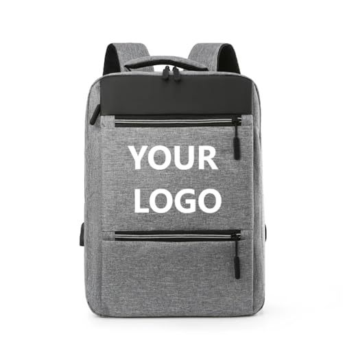 Benutzerdefinierte Rucksack mit Ihrem Logo Junge und Mädchen Schultasche Business Travel Laptop Tasche Personalisierte Print DIY Foto Name Gray,42×31×11cm von MYKDMCL