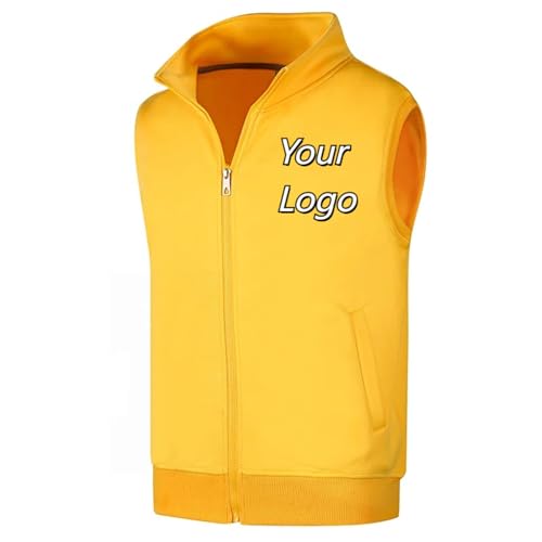 MYKDMCL Benutzerdefinierte Druckmuster Winter Fleece Warme Weste Männer Frauen Ärmellose Jacke Personalisierte Firma Design Logo Gilet Yellow,L von MYKDMCL