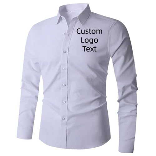 MYKDMCL Personalisierte Hinzufügen Ihr Text Hemd Herren Langärmelig Hemd Individuell Logo Druck Lässig Hemd Übergröße Oberteil Color1,4XL von MYKDMCL