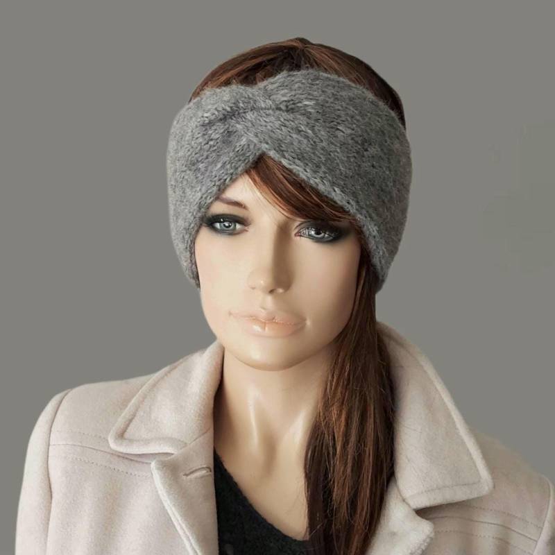 stirnband, Alpaka, Wolle, Mittelgrau, Ohrenwärmer, Ohrenschützer, Gestrickt, Wollstirnband von MYKNITO