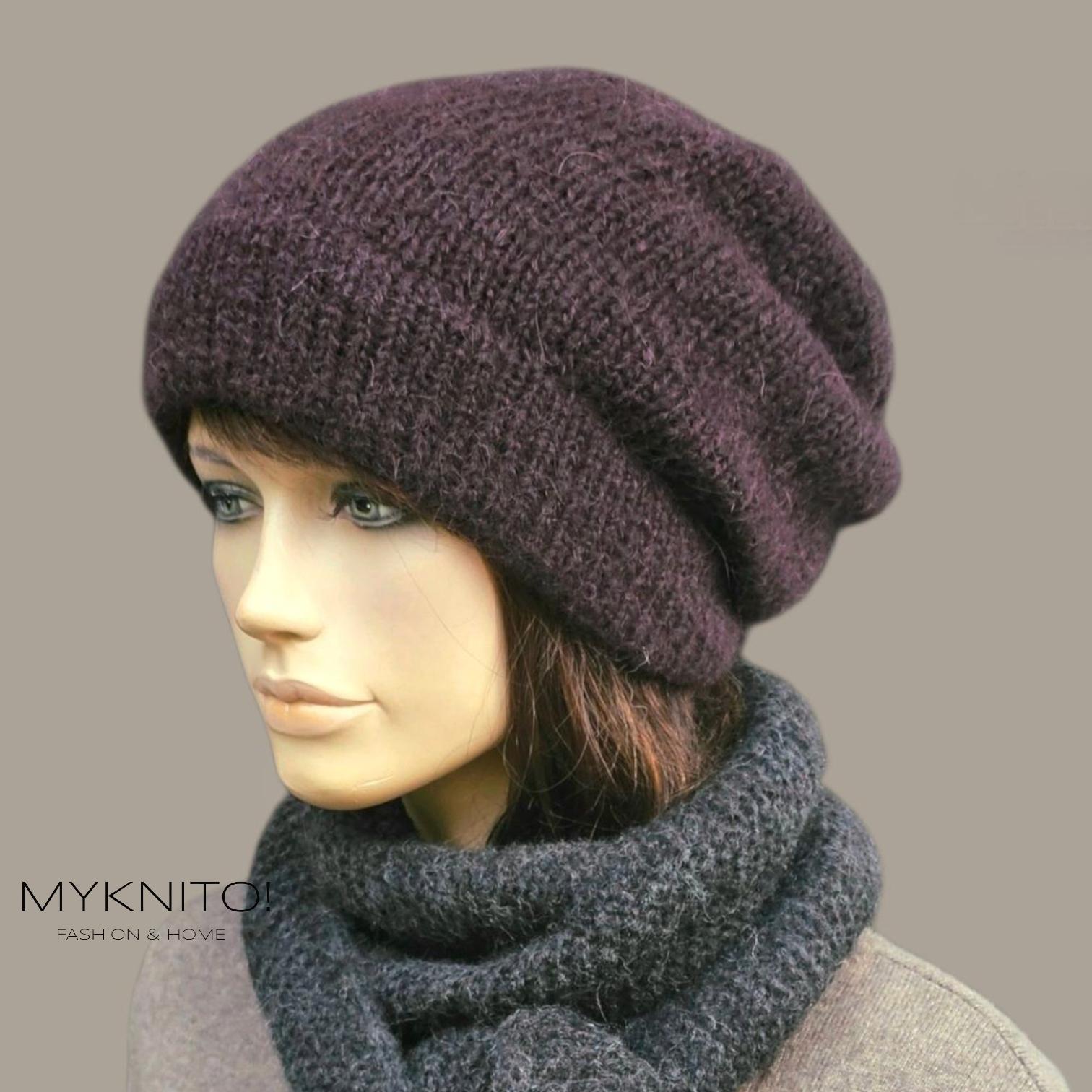 strickmütze, Alpaka, Mohair, Weinrot, Beanie, Mütze, Wintermütze, Gestrickt, Bordeaux von MYKNITO