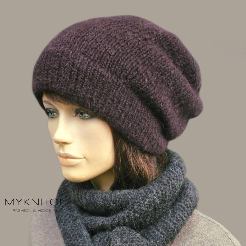 strickmütze, Alpaka, Mohair, Weinrot, Beanie, Mütze, Wintermütze, Gestrickt, Bordeaux von MYKNITO