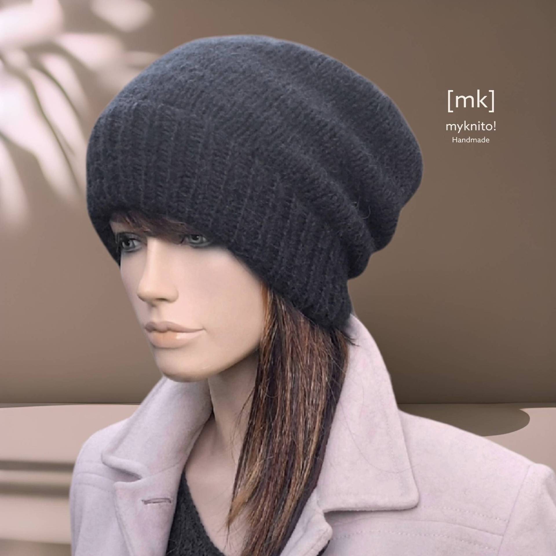 strickmütze, Alpaka, Schwarz, Beanie, Wolle, Mütze, Wollmütze, Wintermütze, Gestrickt von MYKNITO