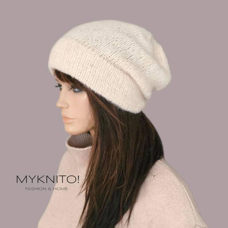 strickmütze, Wolle, Alpaka, Creme, Beanie, Wollmütze, Gestrickt von MYKNITO